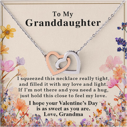 Netecom Personalized To My Granddaughter Necklace from Grandma, Custom Message Card with Name, Interlocking Heart Jewelry Gift for Birthday, Christmas