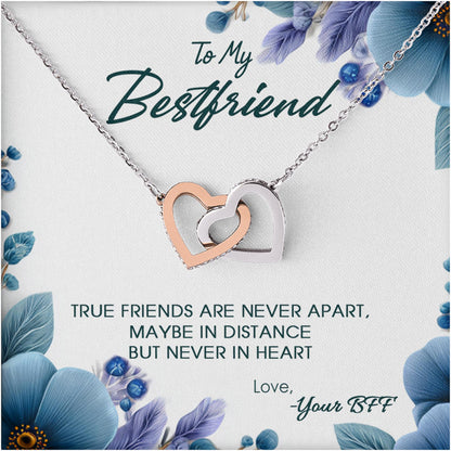 Netecom Personalized To My Best Friend Necklace from Bestie, Custom Message Card with Name, Interlocking Heart Jewelry Gift for Birthday, Christmas