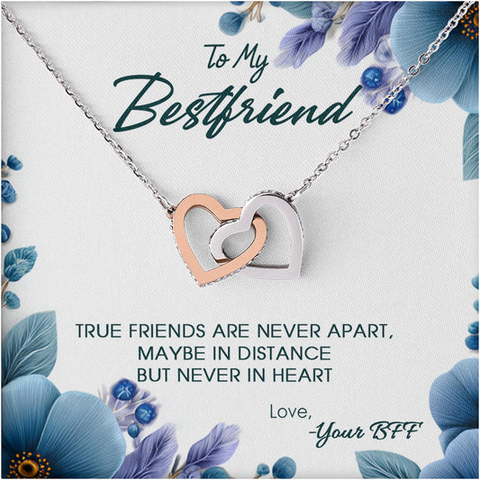 Netecom Personalized To My Best Friend Necklace from Bestie, Custom Message Card with Name, Interlocking Heart Jewelry Gift for Birthday, Christmas