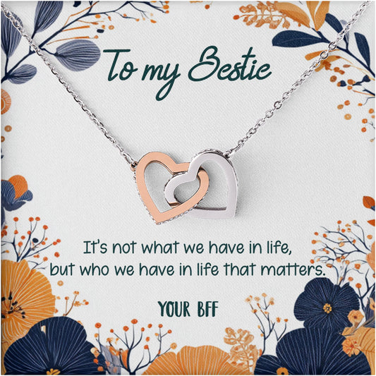 Netecom Personalized To My Bestie Necklace from Best Friend, Custom Flowers with Name, Interlocking Heart Jewelry Gift for Birthday, Christmas