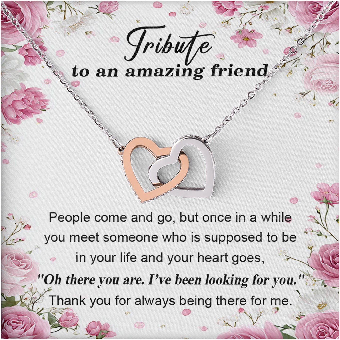 Netecom Personalized To My Friend Necklace, Custom Message Card with Name, Tribute To An Amazing Friend Interlocking Heart Jewelry Gift for Birthday, Christmas