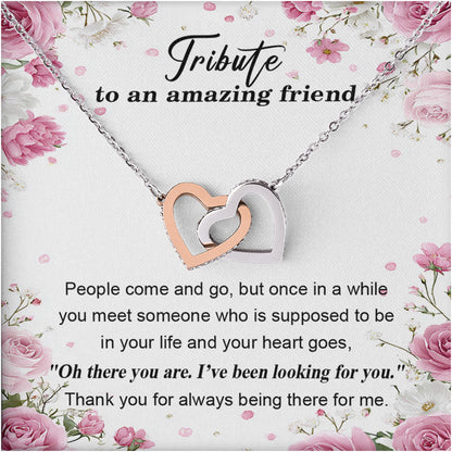 Netecom Personalized To My Friend Necklace, Custom Message Card with Name, Tribute To An Amazing Friend Interlocking Heart Jewelry Gift for Birthday, Christmas