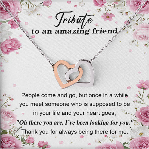 Netecom Personalized To My Friend Necklace, Custom Message Card with Name, Tribute To An Amazing Friend Interlocking Heart Jewelry Gift for Birthday, Christmas