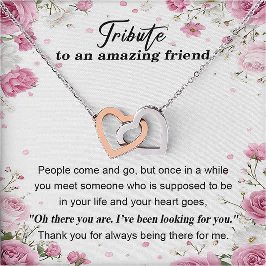 Netecom Personalized To My Friend Necklace, Custom Message Card with Name, Tribute To An Amazing Friend Interlocking Heart Jewelry Gift for Birthday, Christmas