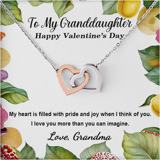 Netecom Personalized To My Granddaughter Necklace from Grandma, Interlocking Hearts Jewelry with Floral Card, Valentine’s Day Gift