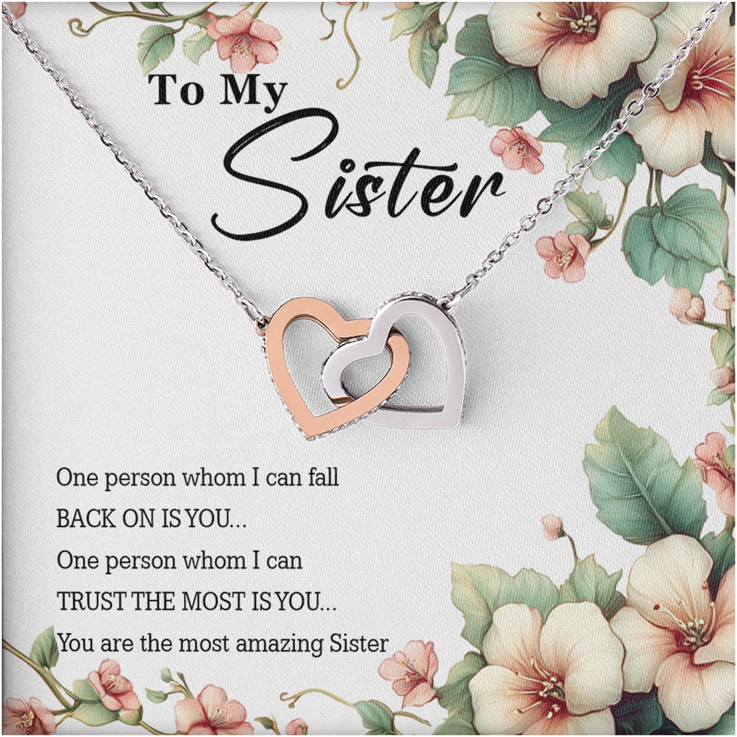 Netecom Personalized To My Sister Necklace, Custom Message Card with Name, You Are The Most Amzing Sister Interlocking Heart Jewelry Gift for Birthday, Christmas