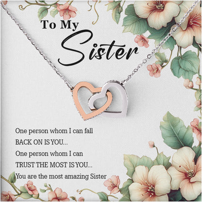 Netecom Personalized To My Sister Necklace, Custom Message Card with Name, You Are The Most Amzing Sister Interlocking Heart Jewelry Gift for Birthday, Christmas