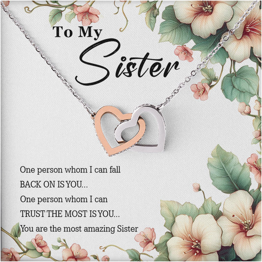Netecom Personalized To My Sister Necklace, Custom Message Card with Name, You Are The Most Amzing Sister Interlocking Heart Jewelry Gift for Birthday, Christmas
