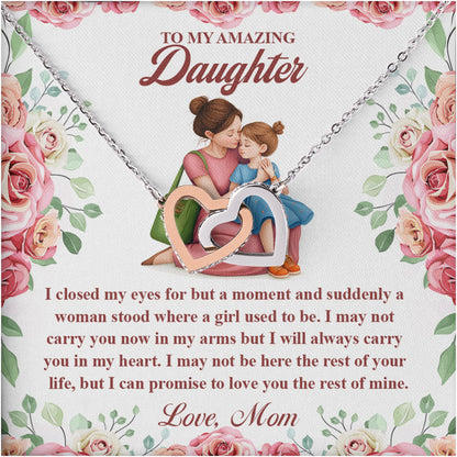 Netecom Personalized To My Amazing Daughter Necklace from Mom, Custom Rose Flowers Message Card with Name, Interlocking Heart Jewelry Gift for Birthday, Christmas