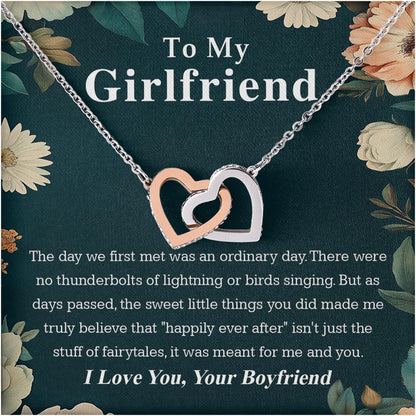 Netecom Personalized To My Girlfriend Necklace from Boyfriend, Custom Message Card with Name, Happily Ever After Interlocking Heart Jewelry Gift for Couple, Birthday, Christmas