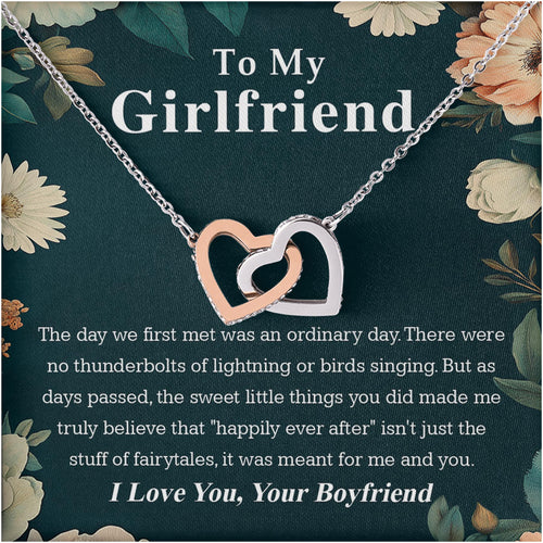 Netecom Personalized To My Girlfriend Necklace from Boyfriend, Custom Message Card with Name, Happily Ever After Interlocking Heart Jewelry Gift for Couple, Birthday, Christmas
