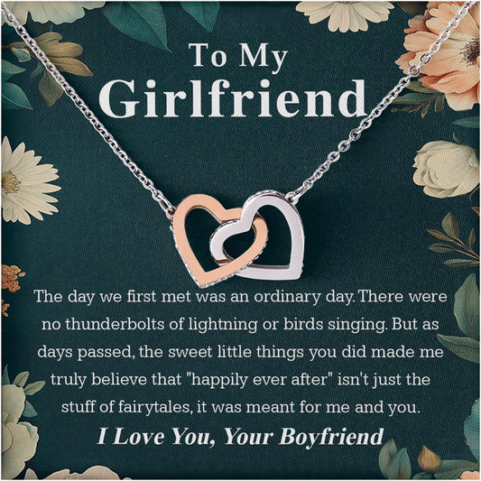 Netecom Personalized To My Girlfriend Necklace from Boyfriend, Custom Message Card with Name, Happily Ever After Interlocking Heart Jewelry Gift for Couple, Birthday, Christmas