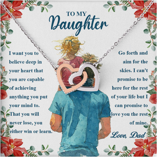 Netecom Personalized To My Daughter Necklace from Dad, Custom Flowers Message Card with Name, Interlocking Heart Jewelry Gift for Birthday, Christmas