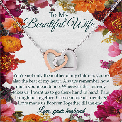 Netecom Personalized To My Beautiful Wife Necklace from Husband, Custom Flower Message Card with Name, Interlocking Heart Jewelry Gift for Anniversary, Birthday, Christmas, Wedding For Soulmate