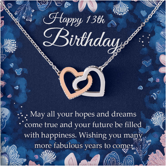Netecom Personalized Happy Birthday Necklace, Custom Name Floral Card, Interlocking Hearts Jewelry Gift for Birthday Celebration
