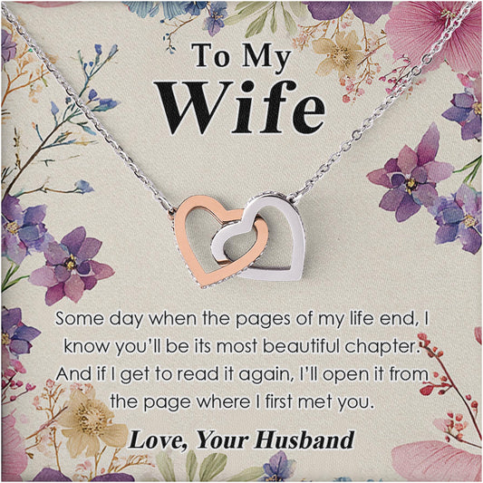 Netecom Personalized To My Wife Necklace from Husband, Custom Message Card with Name, Minimal Flower Interlocking Heart Jewelry Gift for Birthday, Christmas