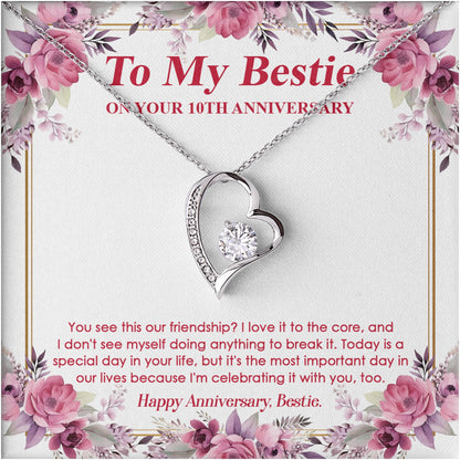 Netecom Personalized 60th Anniversary To My Bestie Necklace, Custom Message Card with Name, Forever Lover Jewelry Gift for Best Friend Women Sister Mom Daughter, Valentine, Birthday, Christmas