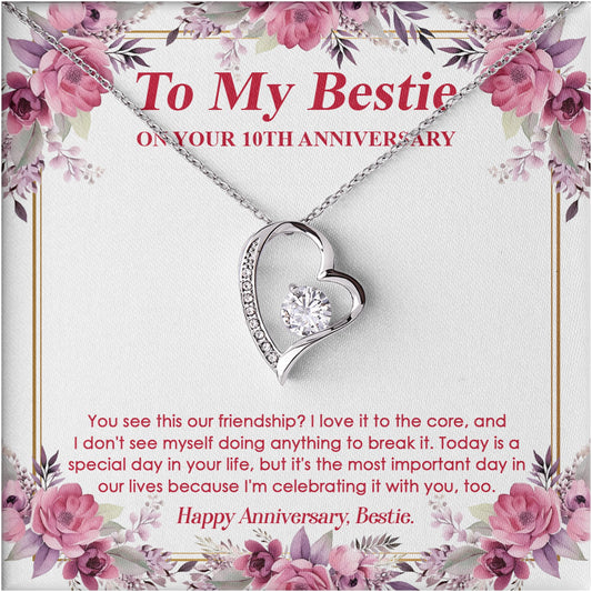 Netecom Personalized 60th Anniversary To My Bestie Necklace, Custom Message Card with Name, Forever Lover Jewelry Gift for Best Friend Women Sister Mom Daughter, Valentine, Birthday, Christmas