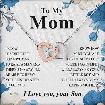 Netecom Personalized To My Mom Necklace from Son, Custom Message Card with Name, Interlocking Heart Jewelry Gift for Birthday, Christmas