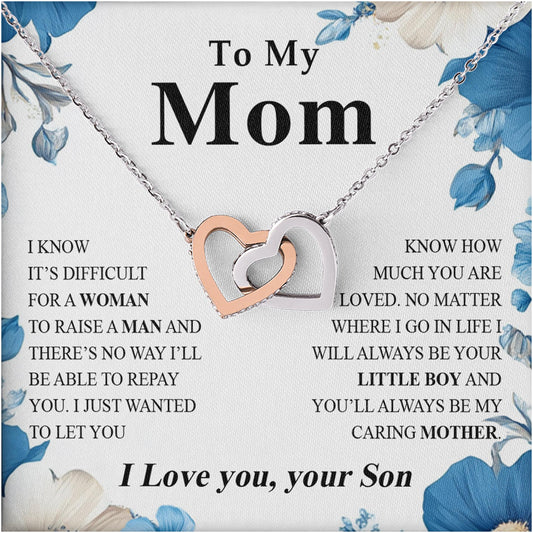 Netecom Personalized To My Mom Necklace from Son, Custom Message Card with Name, Interlocking Heart Jewelry Gift for Birthday, Christmas