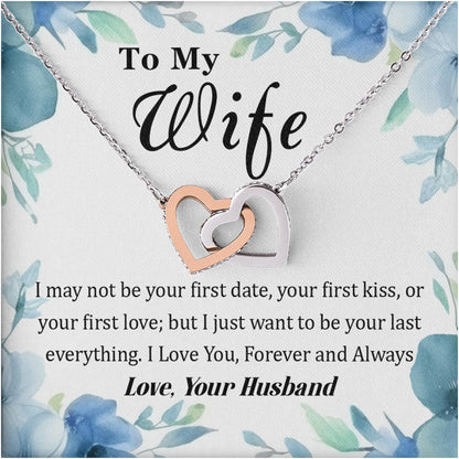 Netecom Personalized To My Wife Necklace from Husband, Interlocking Heart Jewelry with Floral Card, Romantic Birthday, Anniversary, Christmas Gift