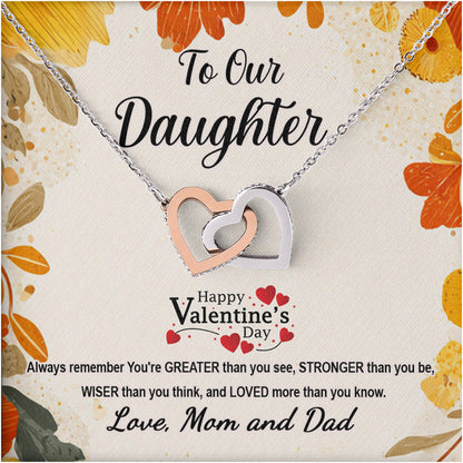 Netecom Personalized To Our Daughter Necklace from Mom and Dad, Interlocking Hearts Jewelry with Valentine’s Card, Valentine’s Day Gift