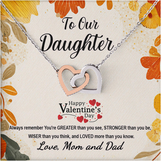 Netecom Personalized To Our Daughter Necklace from Mom and Dad, Interlocking Hearts Jewelry with Valentine’s Card, Valentine’s Day Gift