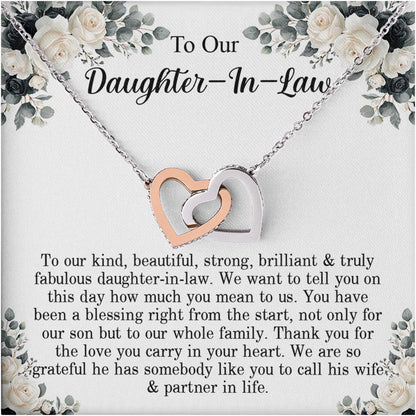 Netecom Personalized To My Daughter-In-Law Necklace from Mother-in-Law Father-In-Law, Custom Message Card with Name, Interlocking Heart Jewelry Gift for Wedding, Birthday, Christmas