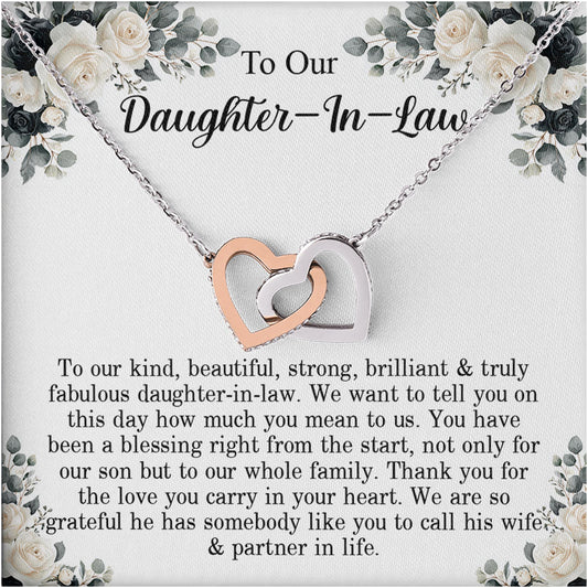 Netecom Personalized To My Daughter-In-Law Necklace from Mother-in-Law Father-In-Law, Custom Message Card with Name, Interlocking Heart Jewelry Gift for Wedding, Birthday, Christmas