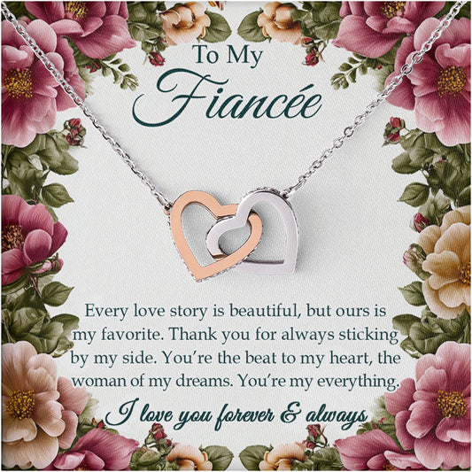 Netecom Personalized To My Fiancee Necklace from Fiance, Custom Message Card with Name, Interlocking Heart Jewelry Gift for Wedding, Anniversary, Birthday, Christmas