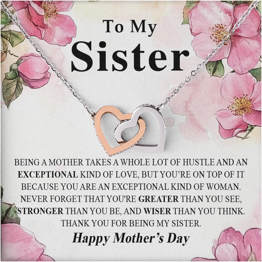 Netecom Personalized To My Sister Necklace, Interlocking Heart Jewelry with Floral Mother’s Day Card, Birthday or Christmas Gift for Sister