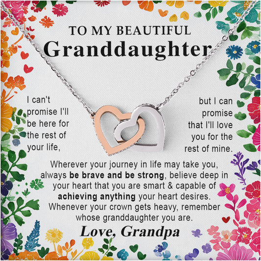 Netecom Personalized To My Granddaughter Necklace from Grandpa, Interlocking Heart Jewelry with Floral Card, Birthday, Graduation, Christmas Gift