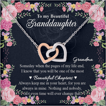 Netecom Personalized Grandma to Granddaughter Necklace – Interlocking Hearts Jewelry with Sentimental Quote Card, Birthday, Graduation, Christmas Gift from Grandma