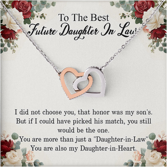 Netecom Personalized To The Best Future Daughter-In-Law Necklace from Mother-in-Law Father-In-Law, Custom Message Card with Name, Interlocking Heart Jewelry Gift for Wedding, Birthday, Christmas