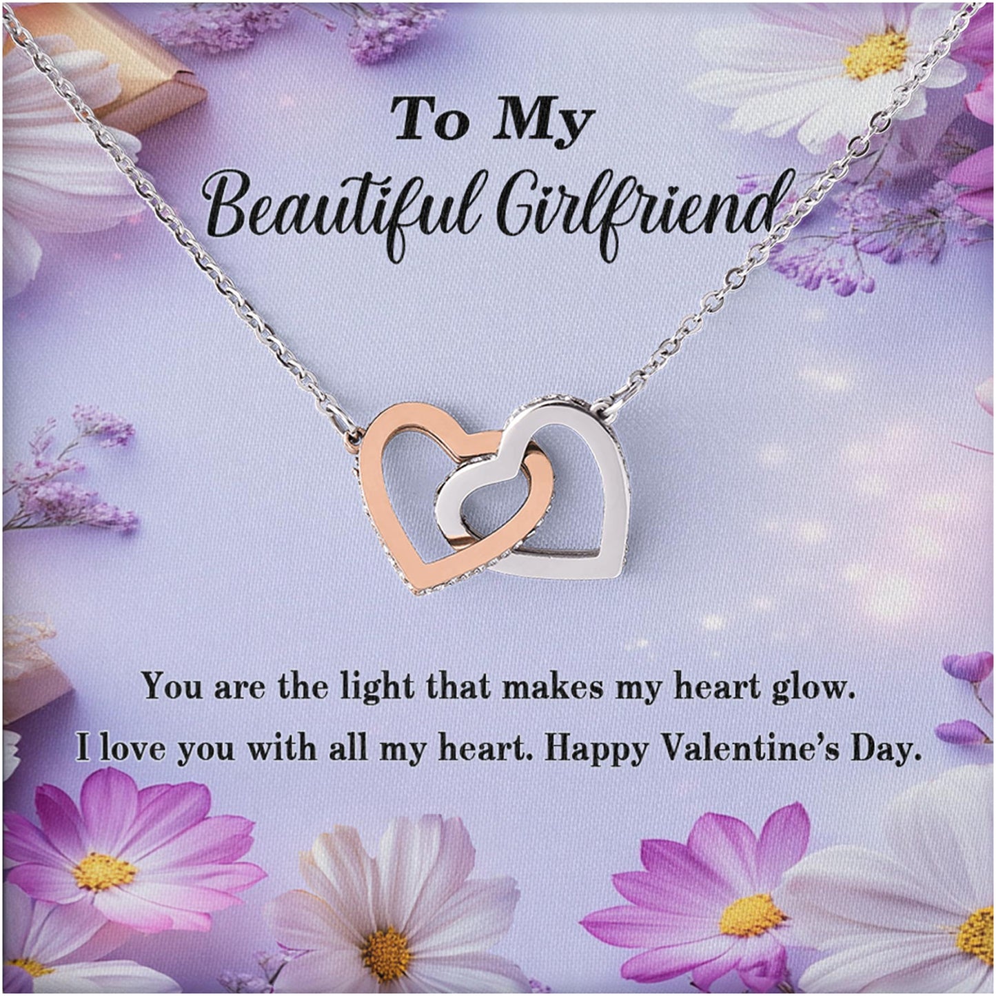 Netecom Personalized To My Beautiful Girlfriend Necklace from Boyfriend, Custom Message Card with Name, Interlocking Heart Jewelry Gift for Valentine, Birthday, Christmas