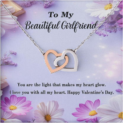 Netecom Personalized To My Beautiful Girlfriend Necklace from Boyfriend, Custom Message Card with Name, Interlocking Heart Jewelry Gift for Valentine, Birthday, Christmas
