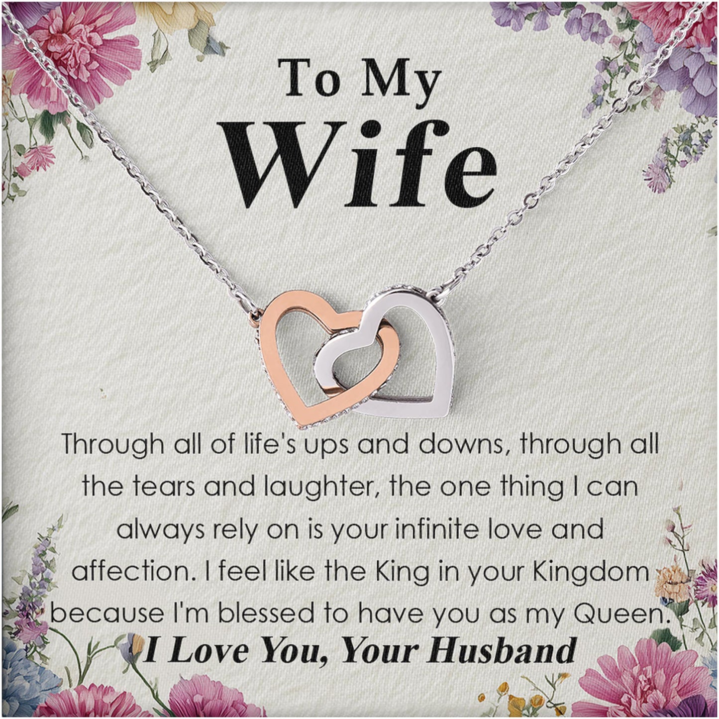 Netecom Personalized To My Wife Necklace from Husband, Interlocking Hearts Jewelry with Queen Message Card, Romantic Anniversary, Birthday, Christmas Gift