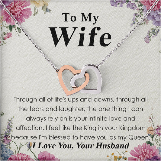 Netecom Personalized To My Wife Necklace from Husband, Interlocking Hearts Jewelry with Queen Message Card, Romantic Anniversary, Birthday, Christmas Gift