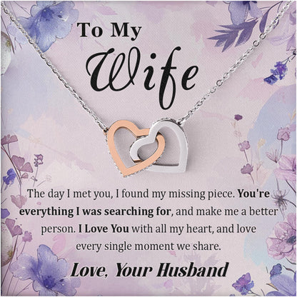Netecom Personalized To My Wife Necklace from Husband, Interlocking Heart Jewelry with Floral Card, Romantic Birthday, Anniversary, Christmas Gift