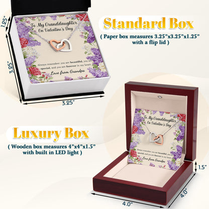Netecom Personalized To My Granddaughter Necklace from Grandpa, Interlocking Hearts Jewelry with Floral Card, Valentine’s Day Gift