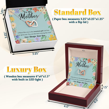 Netecom Personalized To My Mother Necklace from Son, Custom Message Card with Name, A Mom Like You Is The Sweetest Gift Interlocking Heart Jewelry Gift for Birthday, Christmas