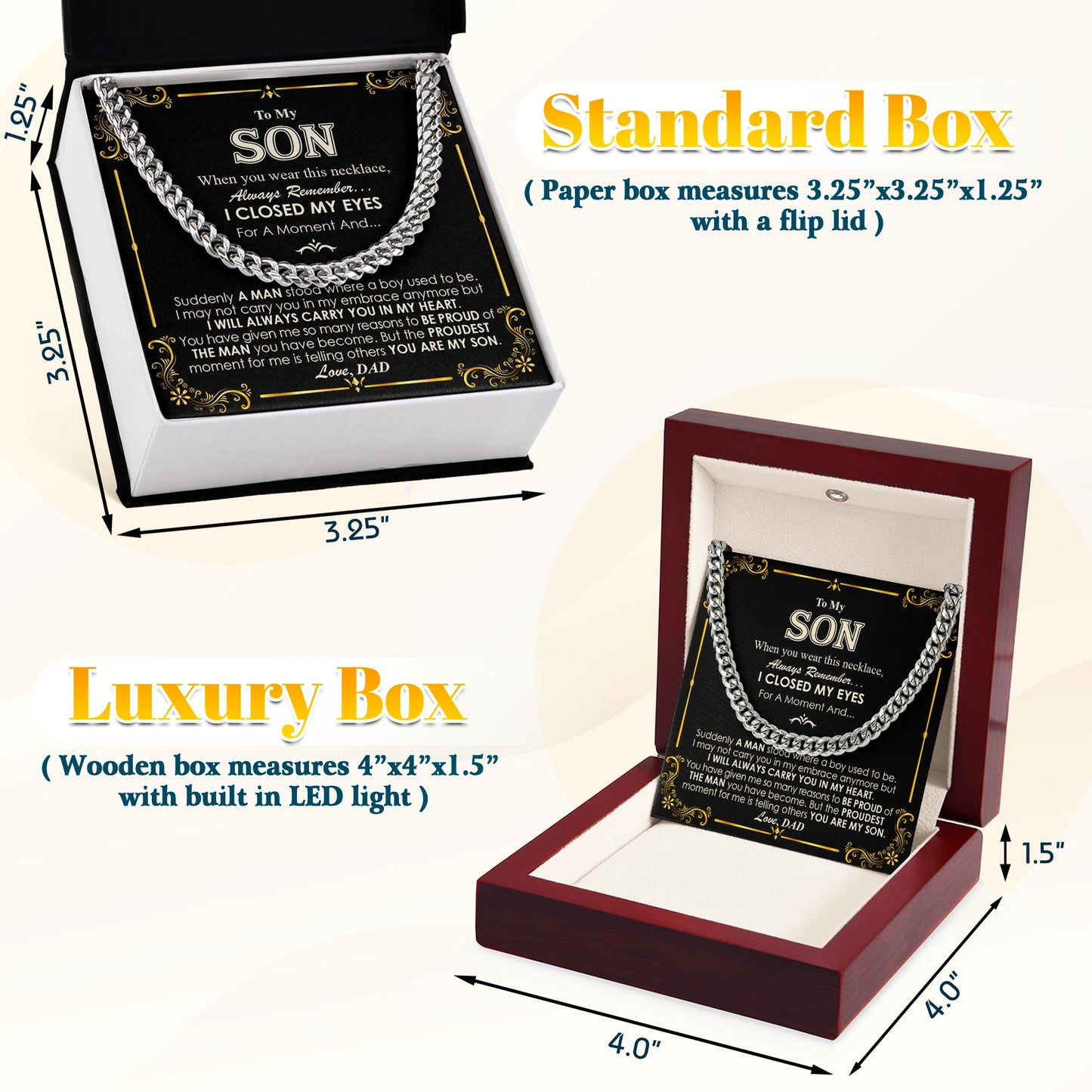 Netecom Personalized Father to Son Necklace –Cuban Link Chain Jewelry with Heartfelt Quote Card, Birthday, Graduation, Christmas Gift from Dad