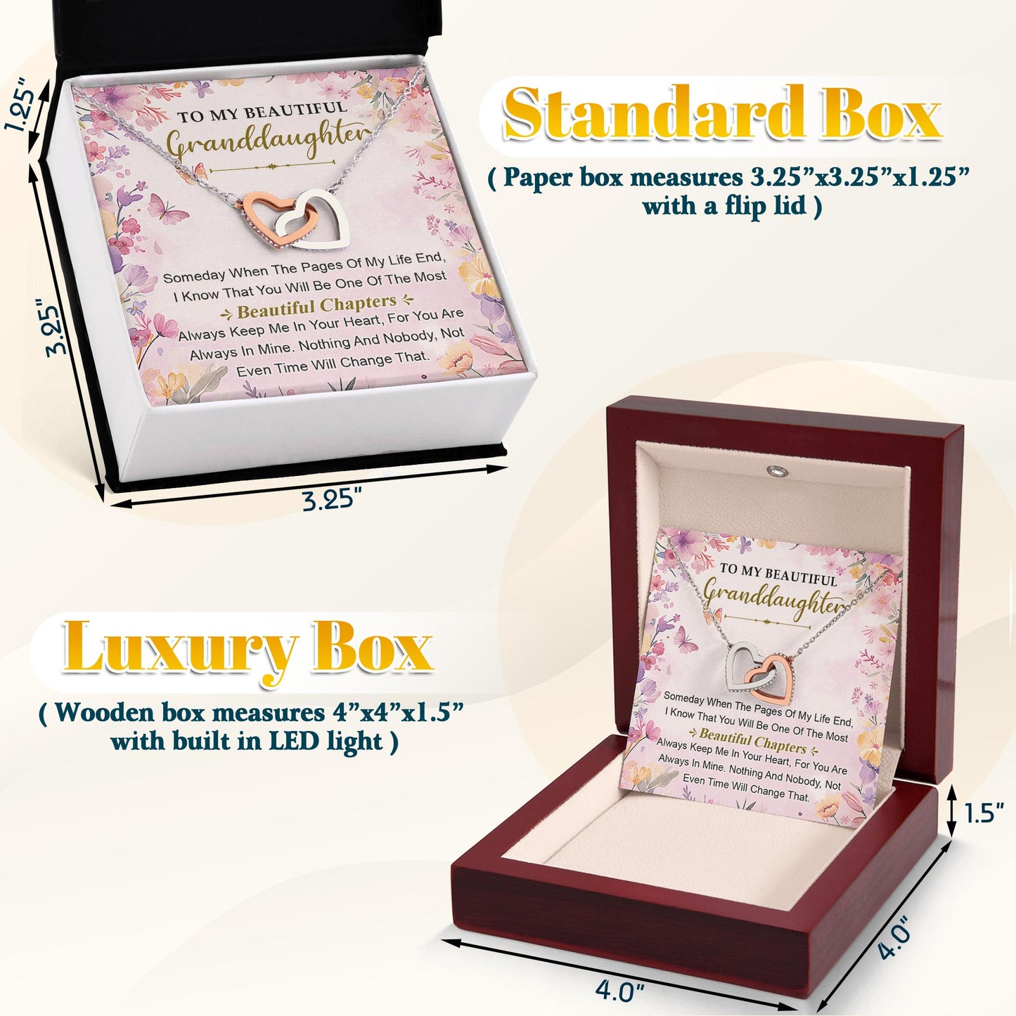 Netecom Personalized To My Granddaughter Necklace, Interlocking Hearts Jewelry with Butterfly Floral Card, Birthday, Graduation, Christmas Gift from Grandparents