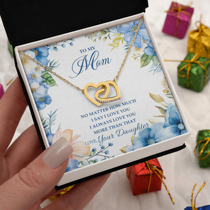 Netecom Personalized Daughter to Mother Necklace – Interlocking Hearts Jewelry with Loving Quote Card, Birthday, Mother’s Day, Christmas Gift from Daughter