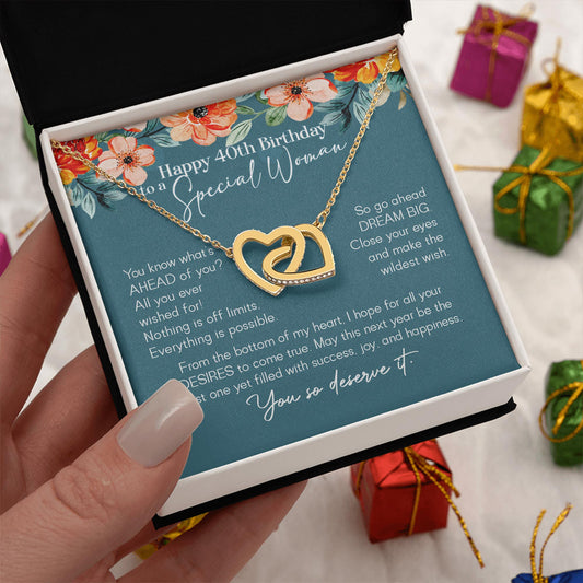 Netecom Personalized Birthday Necklace, Interlocking Heart Jewelry Gift with Custom Floral Card for Women, Special Milestone Birthday Present