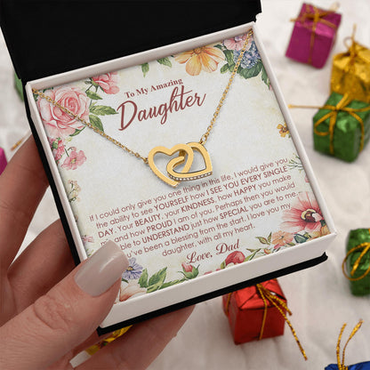 Netecom Personalized To My Amazing Daughter Necklace from Dad, Custom Message Card with Name, Interlocking Heart Jewelry Gift for Birthday, Christmas