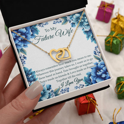 Netecom  Personalized To My Future Wife Necklace from Fiance, Custom Message Card with Name, Interlocking Heart Jewelry Gift for Wedding, Anniversary, Birthday, Christmas