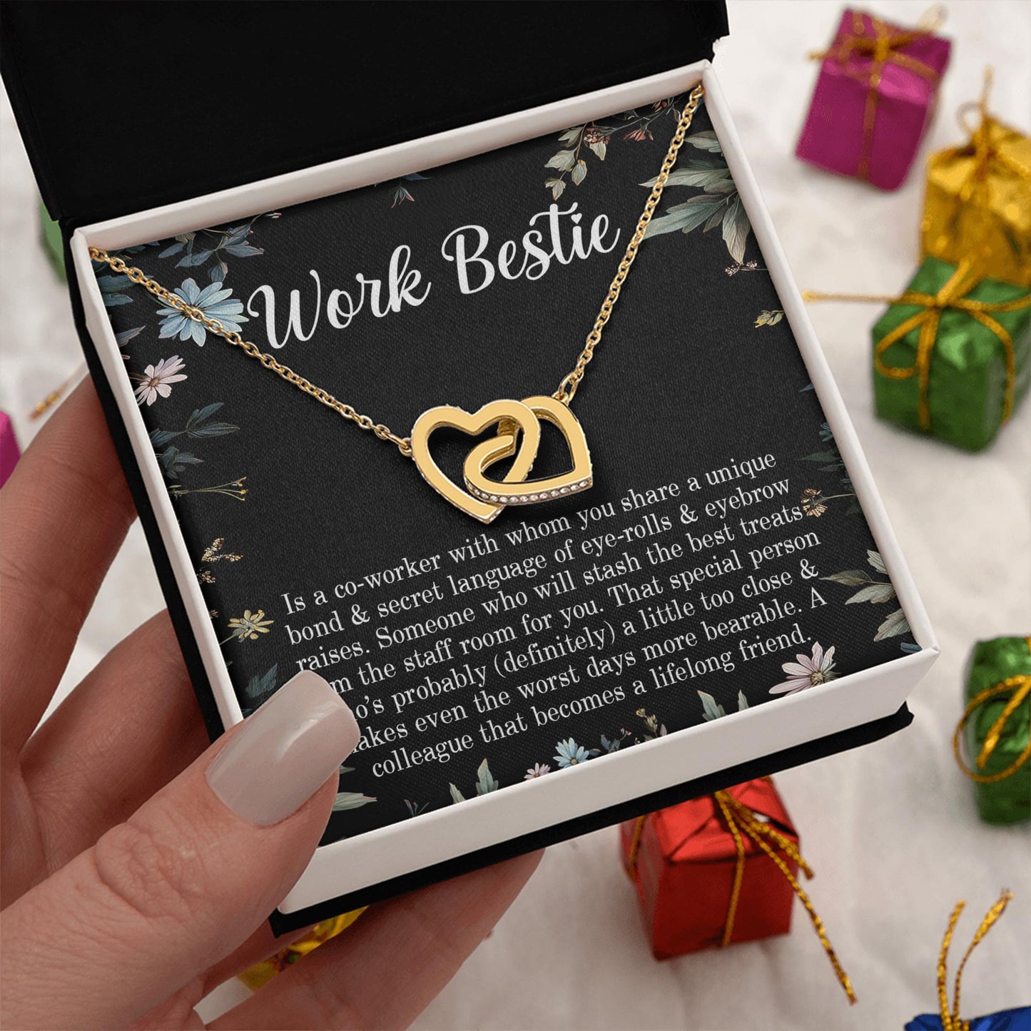 Netecom To My Best Friend Necklace from Bestie, Custom Message Card with Name, Work Bestie Interlocking Heart Jewelry Gift for Christmas, Birthday