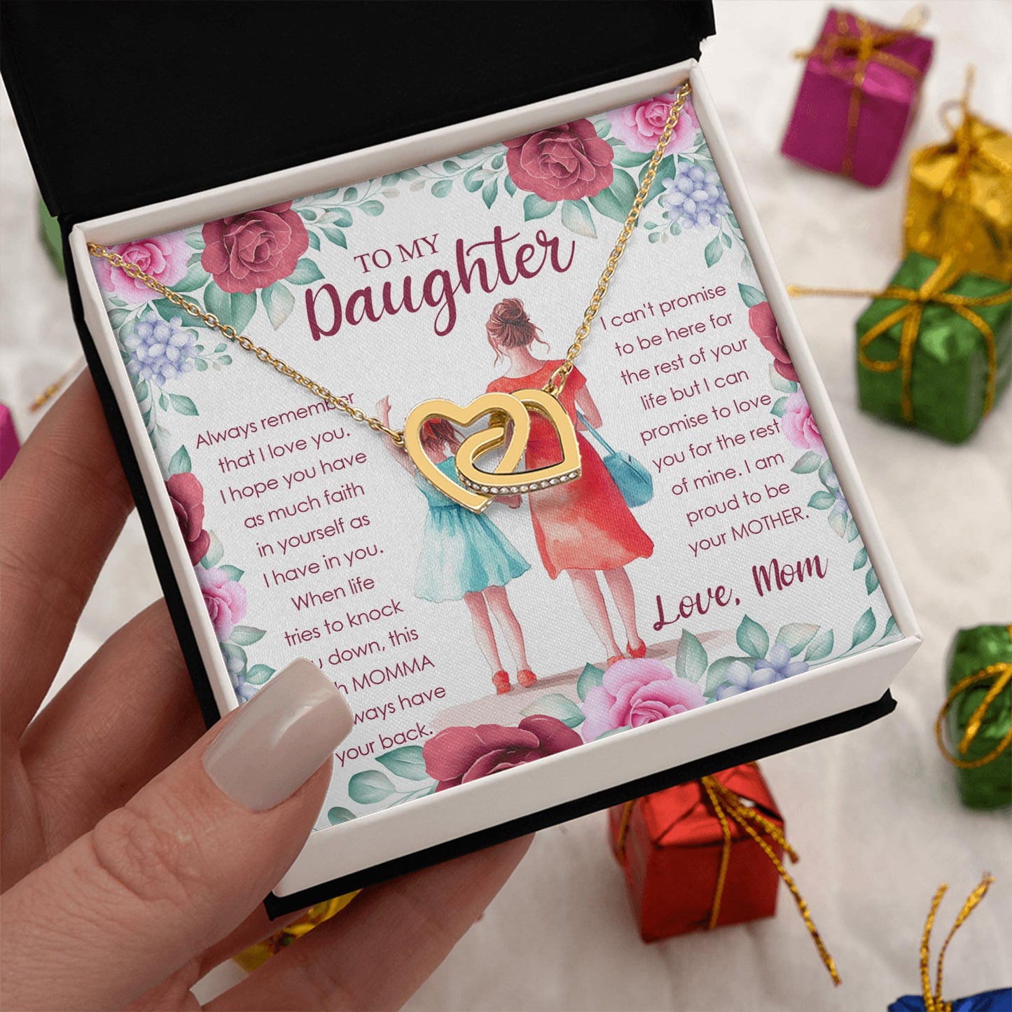 Netecom Personalized Mother to Daughter Necklace – Interlocking Hearts Jewelry with Sentimental Quote Card, Birthday, Graduation, Christmas Gift from Mom