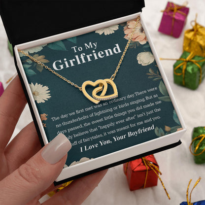 Netecom Personalized To My Girlfriend Necklace from Boyfriend, Custom Message Card with Name, Happily Ever After Interlocking Heart Jewelry Gift for Couple, Birthday, Christmas
